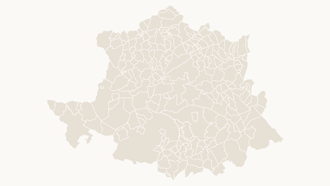 Cáceres Municipios map preview in the editorial theme