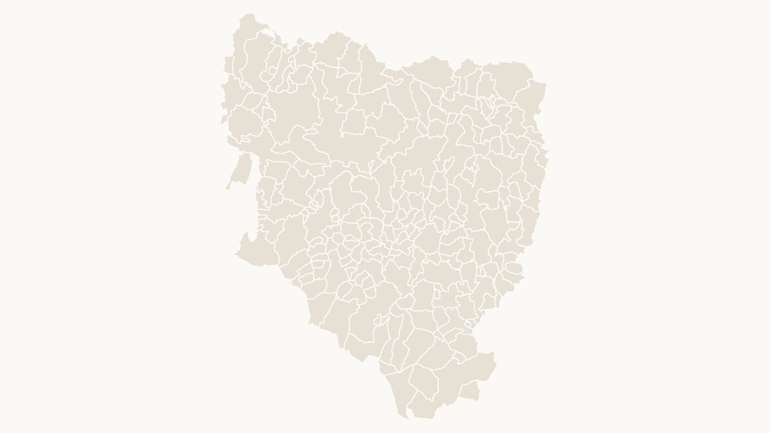 Huesca Municipios map preview in the editorial theme